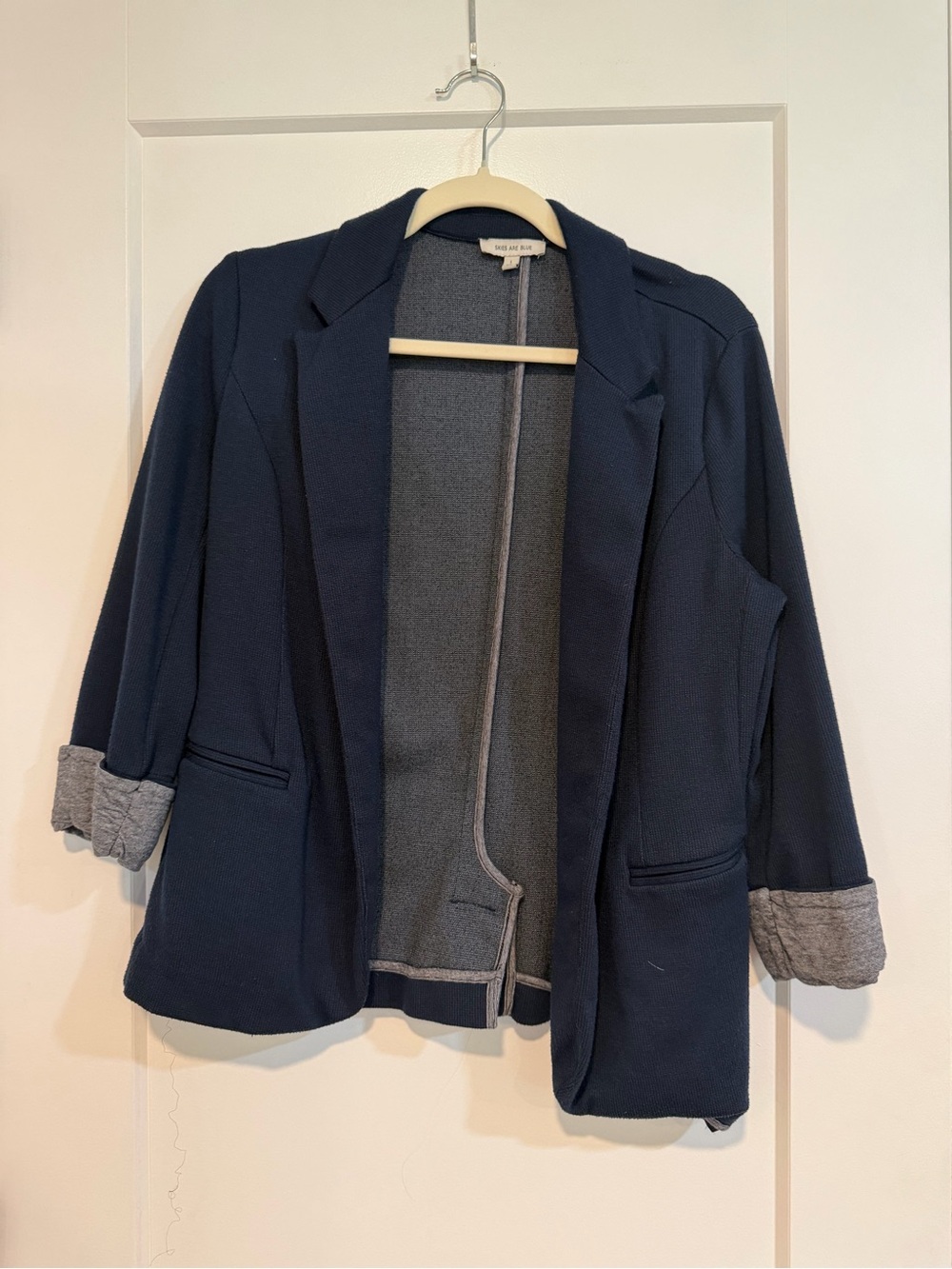 Navy Open Blazer with Rolled Cuffs